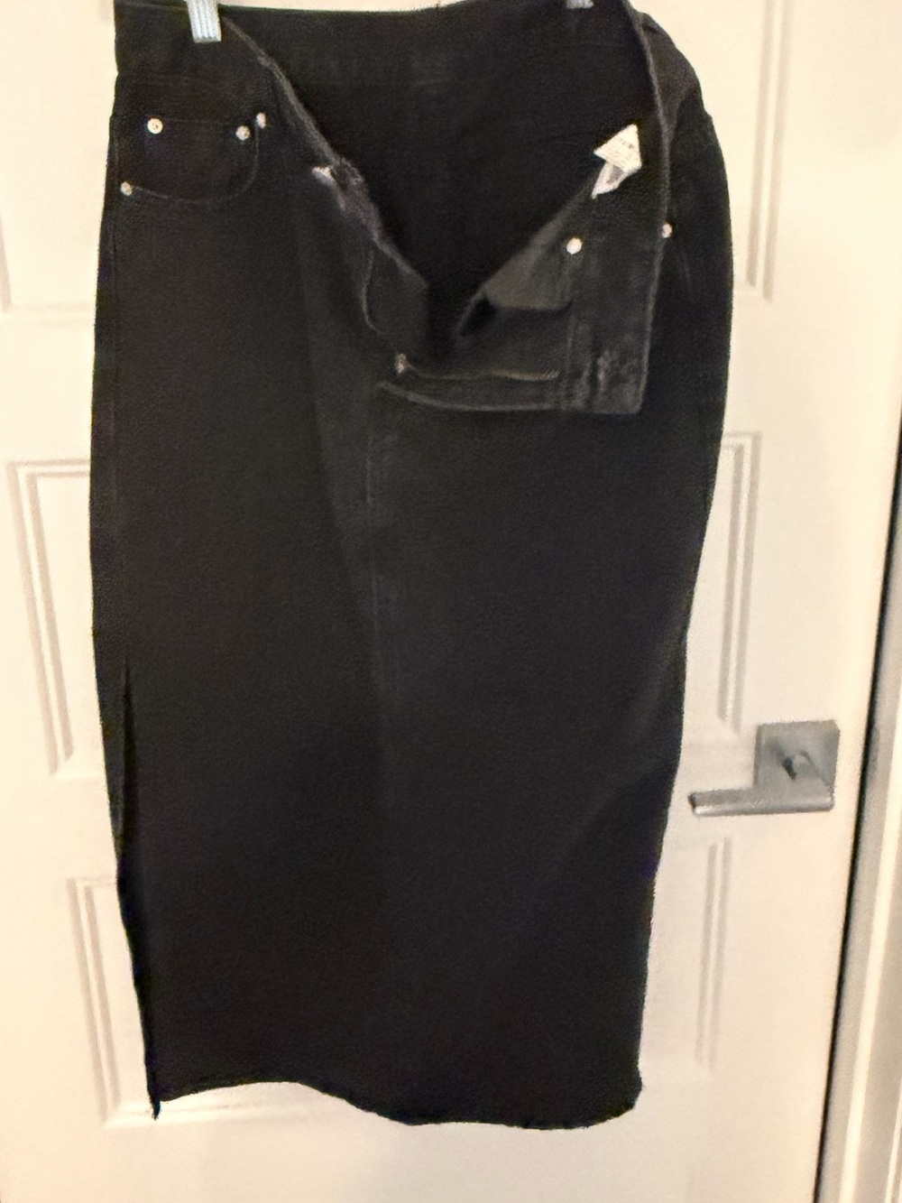 SHEIN Black Denim Midi Skirt with Side Slit